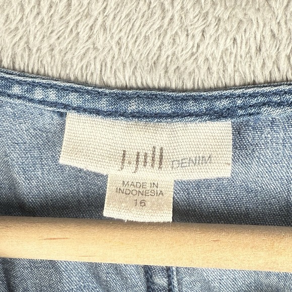 J. Jill Denim Dress Womens 16 Blue Jean V-Neck Cotton Stretch Pockets 3/4 Sleeve - Picture 6 of 11